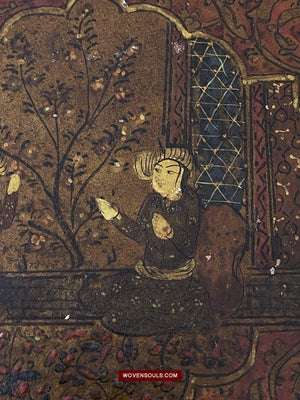 634 Pair of Large Antique Qajar Persian Lacquered Manuscript Book Cover Bindings-WOVENSOULS-Antique-Vintage-Textiles-Art-Decor