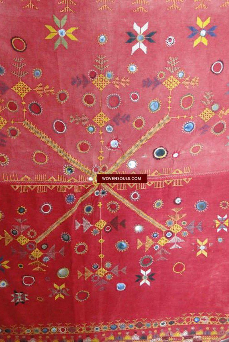 638 Old Rajasthan Tribal Wedding Shawl embroidery Indian Textiles Art-WOVENSOULS-Antique-Vintage-Textiles-Art-Decor
