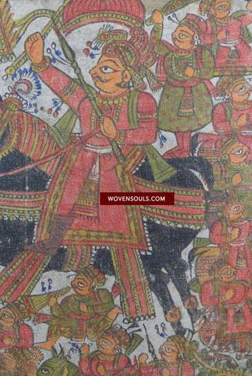 655 VENDUTO antico dipinto popolare frammento 'Pabuji Ki Phad'-WOVENSOULS-Arredamento artistico-tessile-vintage-antico