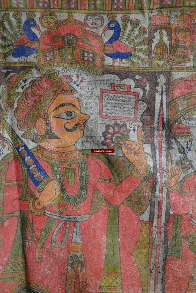 656 Old Pabuji Ki Phad - One Large Section - Indian Folk Painting Art Rajasthan-WOVENSOULS-Antique-Vintage-Textiles-Art-Decor