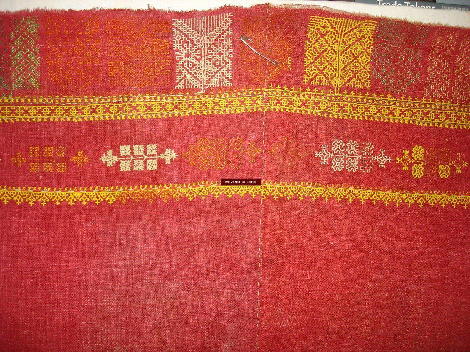 663 Amazing Double Sided Embroidery - Palindrome - Rajasthan Shawl with rare beadwork!-WOVENSOULS-Antique-Vintage-Textiles-Art-Decor