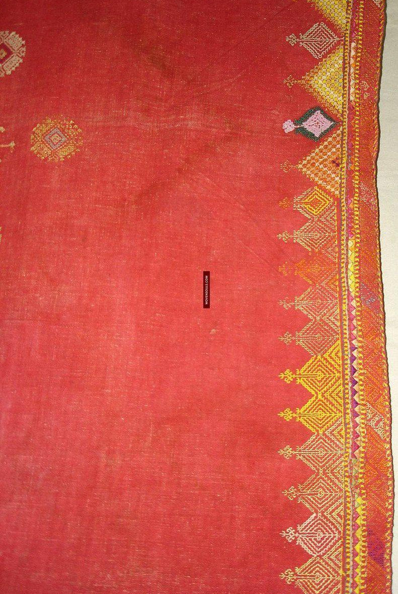 663 Amazing Double Sided Embroidery - Palindrome - Rajasthan Shawl with rare beadwork!-WOVENSOULS-Antique-Vintage-Textiles-Art-Decor