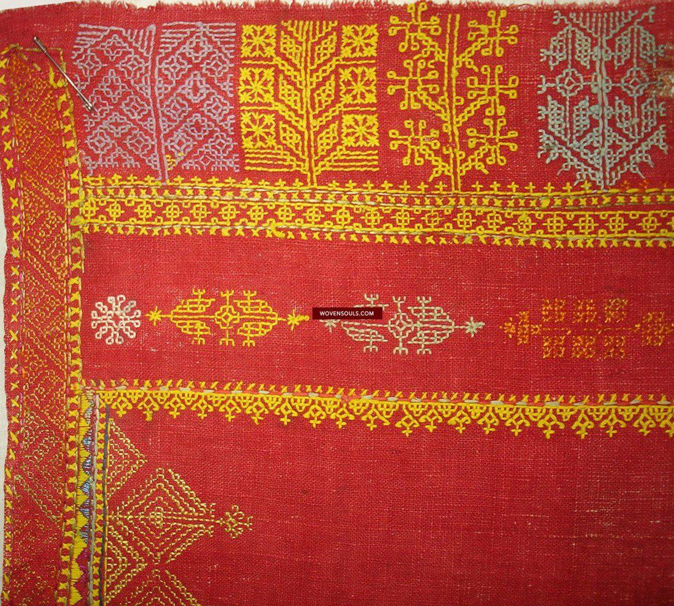 663 Amazing Double Sided Embroidery - Palindrome - Rajasthan Shawl with rare beadwork!-WOVENSOULS-Antique-Vintage-Textiles-Art-Decor