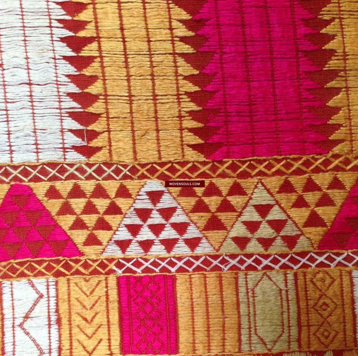 668 SOLD Indian textiles Pachranga Bagh Phulkari Wedding Shawl - Silk Embroidery Punjab-WOVENSOULS-Antique-Vintage-Textiles-Art-Decor