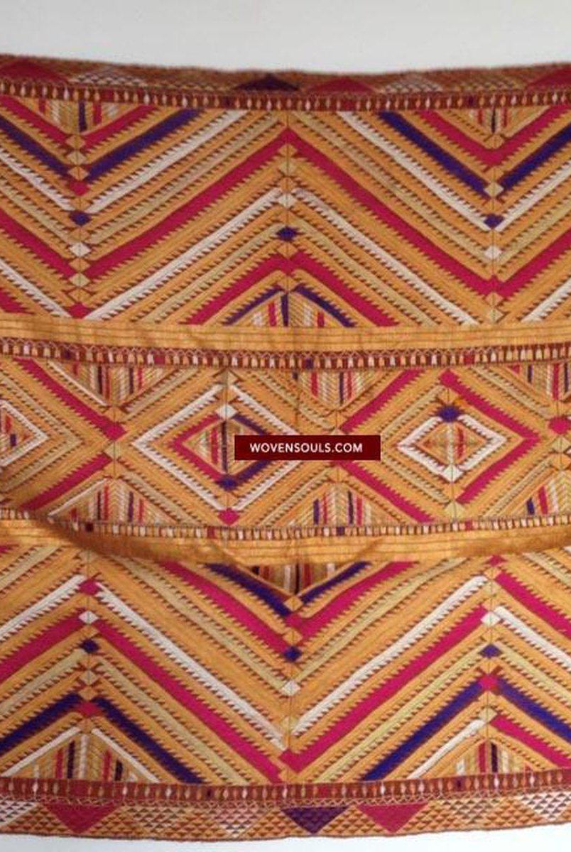 668 SOLD Indian textiles Pachranga Bagh Phulkari Wedding Shawl - Silk Embroidery Punjab-WOVENSOULS-Antique-Vintage-Textiles-Art-Decor