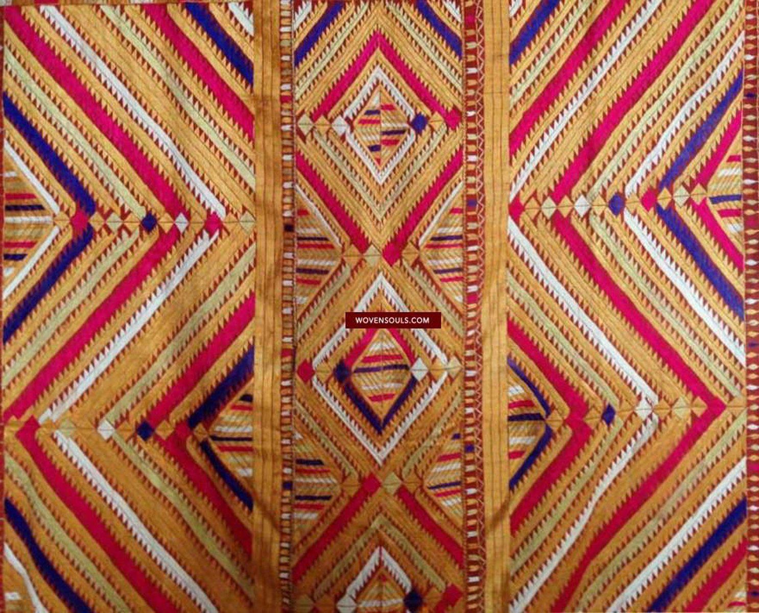 668 SOLD Indian textiles Pachranga Bagh Phulkari Wedding Shawl - Silk Embroidery Punjab-WOVENSOULS-Antique-Vintage-Textiles-Art-Decor