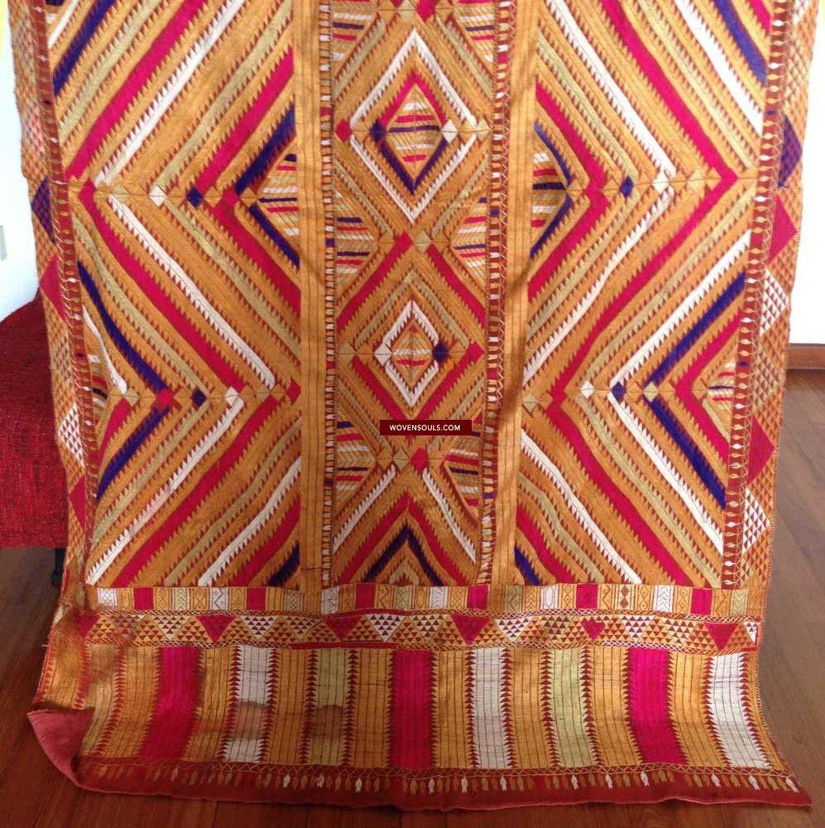 668 SOLD Indian textiles Pachranga Bagh Phulkari Wedding Shawl - Silk Embroidery Punjab-WOVENSOULS-Antique-Vintage-Textiles-Art-Decor