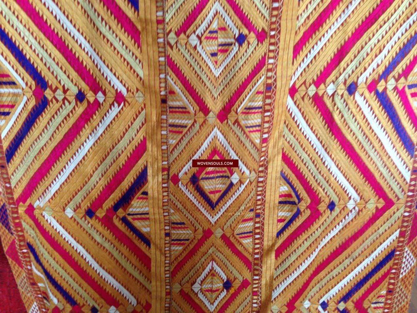 668 SOLD Indian textiles Pachranga Bagh Phulkari Wedding Shawl - Silk Embroidery Punjab-WOVENSOULS-Antique-Vintage-Textiles-Art-Decor