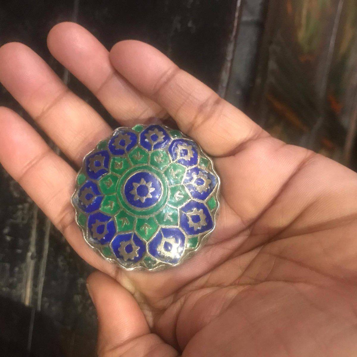 1568 Antique Silver Ring Blue Green Enamel Kohistan-WOVENSOULS-Antique-Vintage-Textiles-Art-Decor