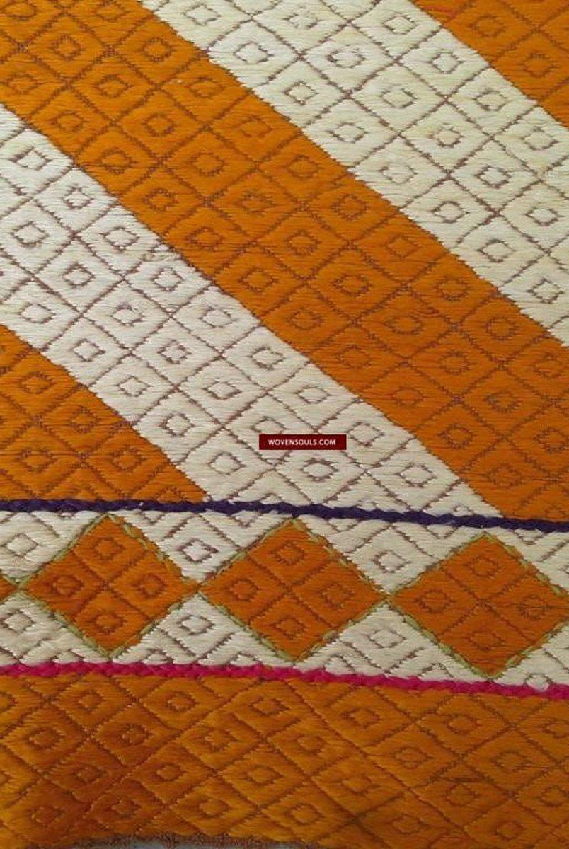 669 Lehariya Bagh Phulkari Wedding Shawl Textile - Tight Stitches-WOVENSOULS-Antique-Vintage-Textiles-Art-Decor