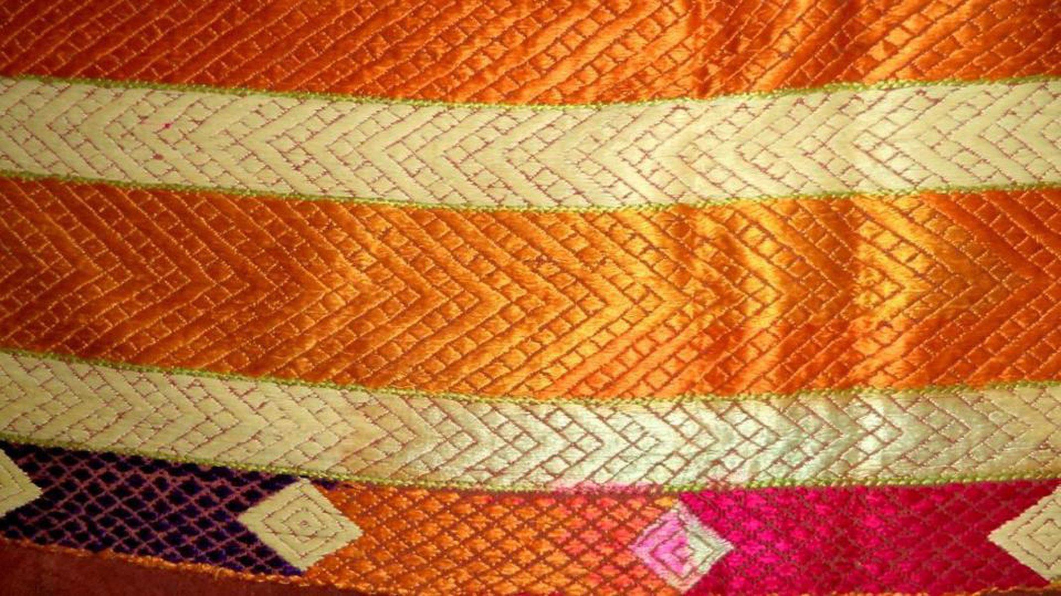 671 SOLD Beautiful Golden Varida Bagh Phulkari with superfine Stitches-WOVENSOULS-Antique-Vintage-Textiles-Art-Decor