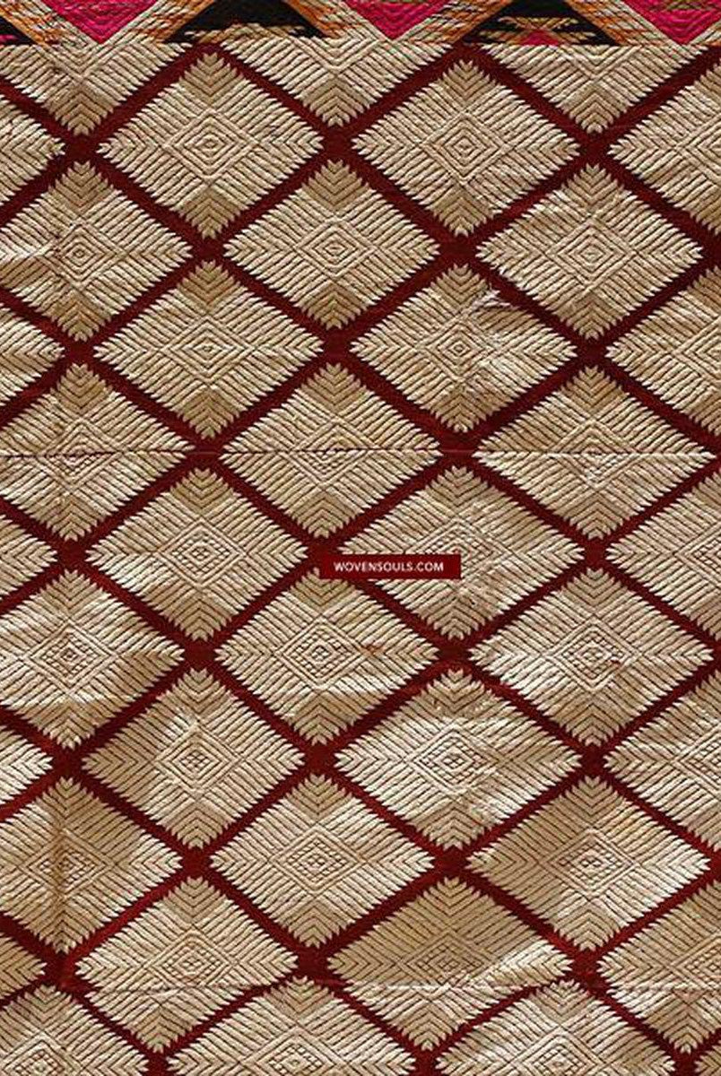 673 White Chand Bagh Lehariya Border Phulkari Indian Textiles-WOVENSOULS-Antique-Vintage-Textiles-Art-Decor