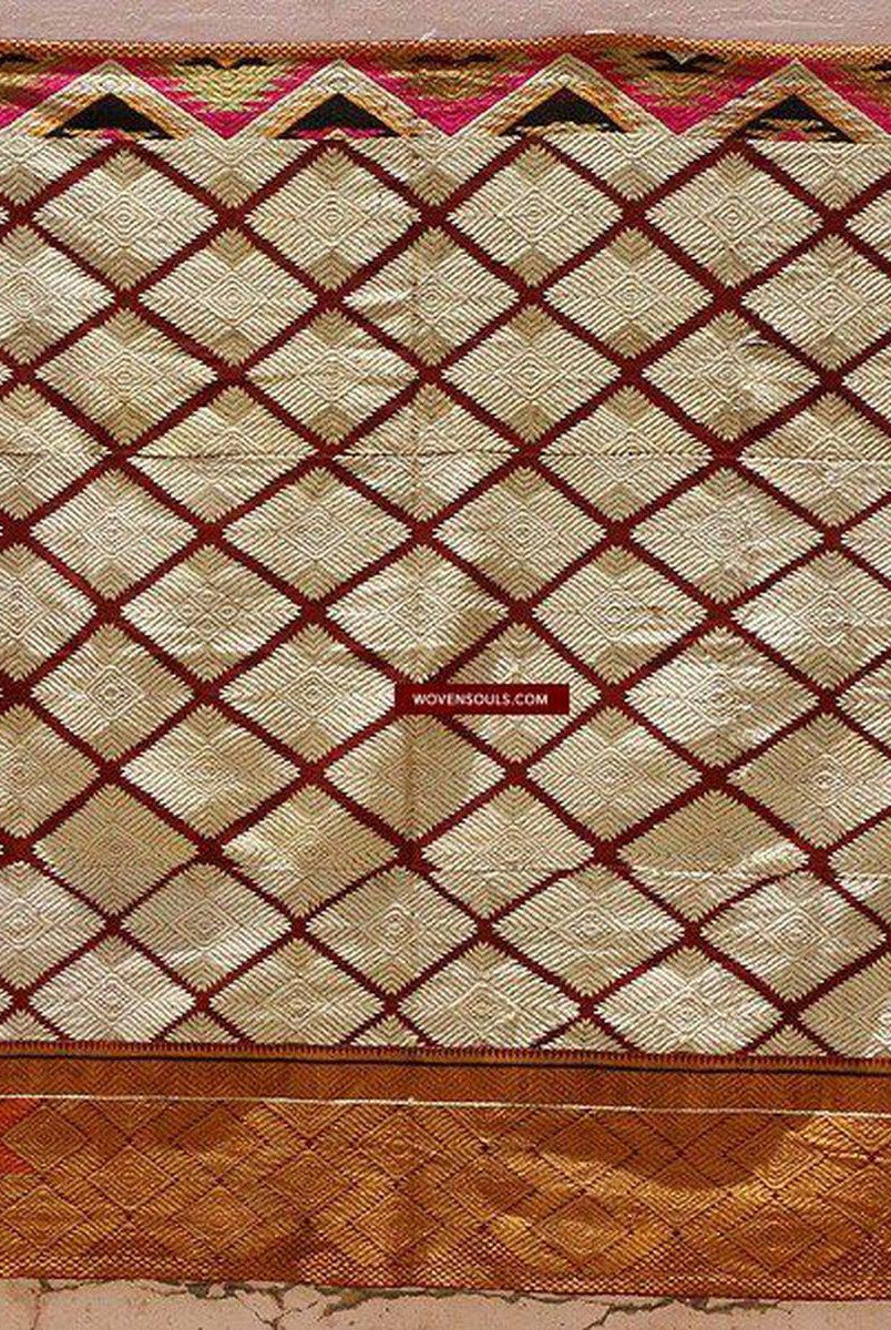 673 White Chand Bagh Lehariya Border Phulkari Indian Textiles-WOVENSOULS-Antique-Vintage-Textiles-Art-Decor