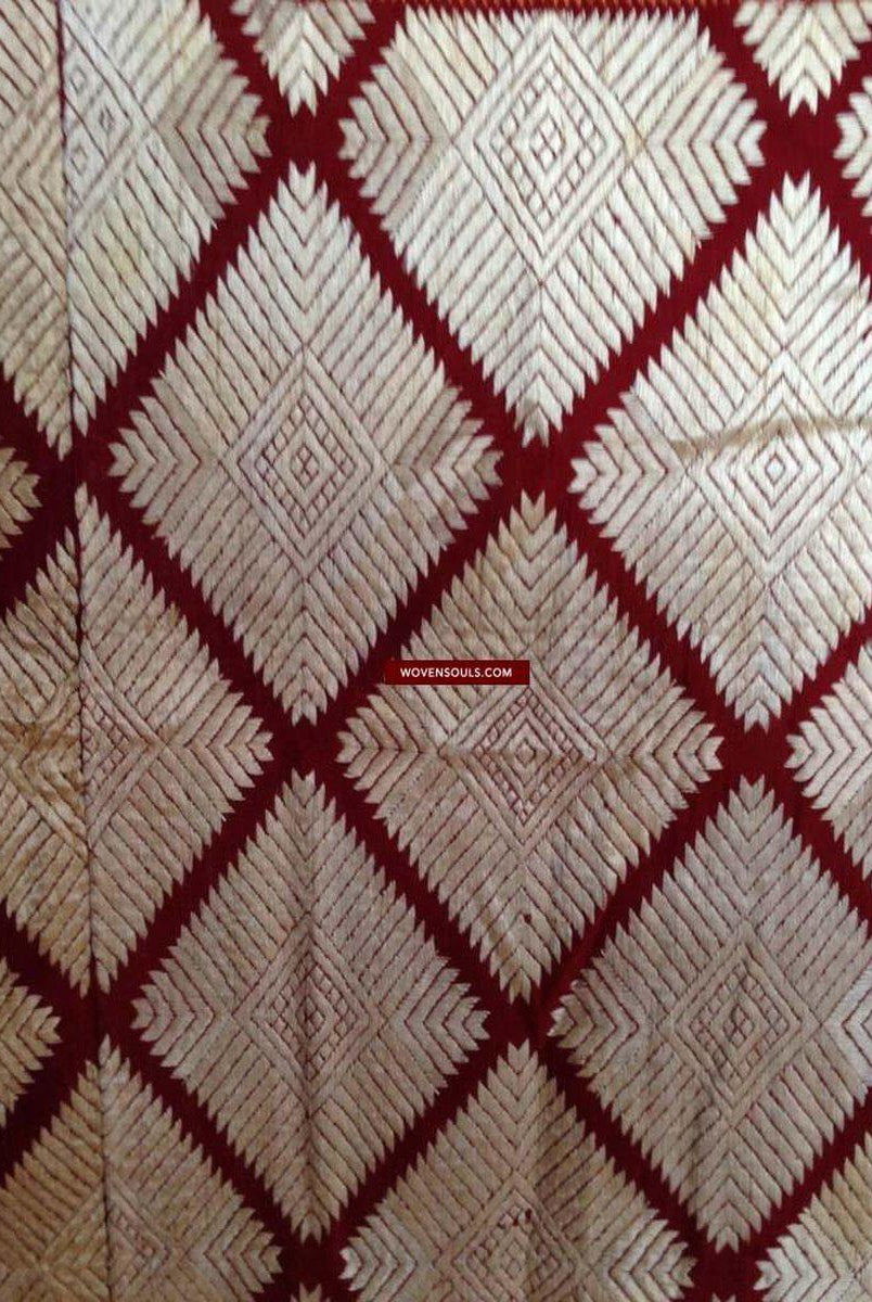 673 White Chand Bagh Lehariya Border Phulkari Indian Textiles-WOVENSOULS-Antique-Vintage-Textiles-Art-Decor