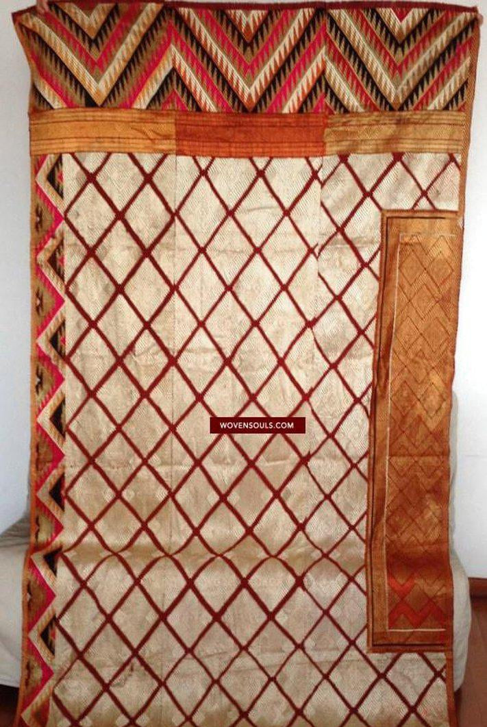 673 White Chand Bagh Lehariya Border Phulkari Indian Textiles-WOVENSOULS-Antique-Vintage-Textiles-Art-Decor