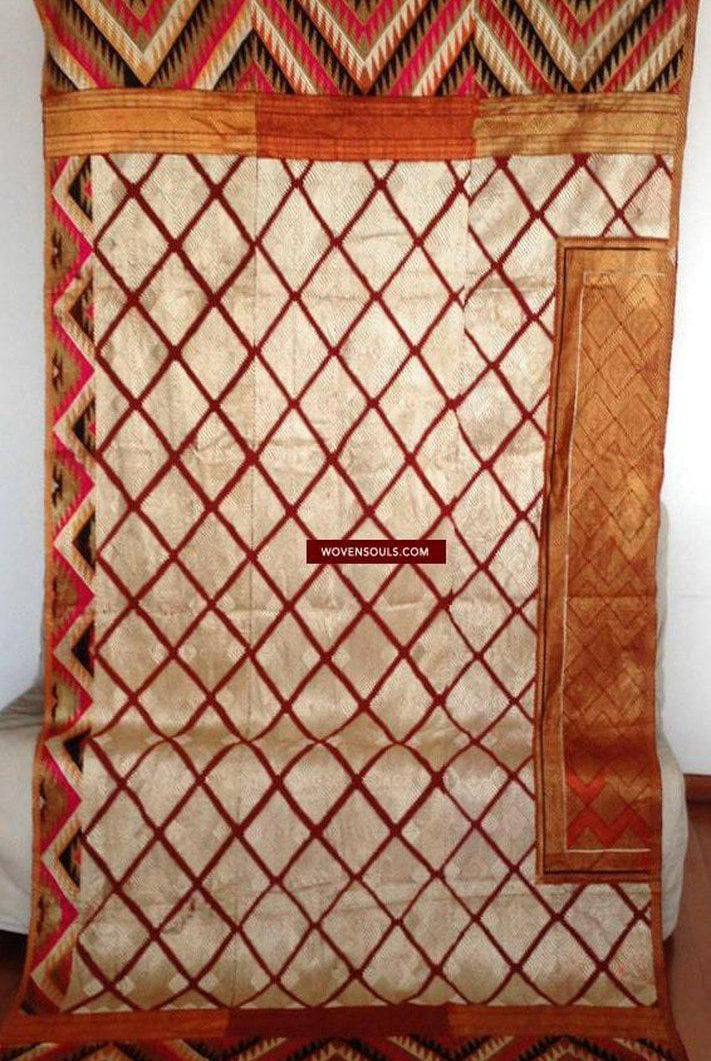 673 White Chand Bagh Lehariya Border Phulkari Indian Textiles-WOVENSOULS-Antique-Vintage-Textiles-Art-Decor