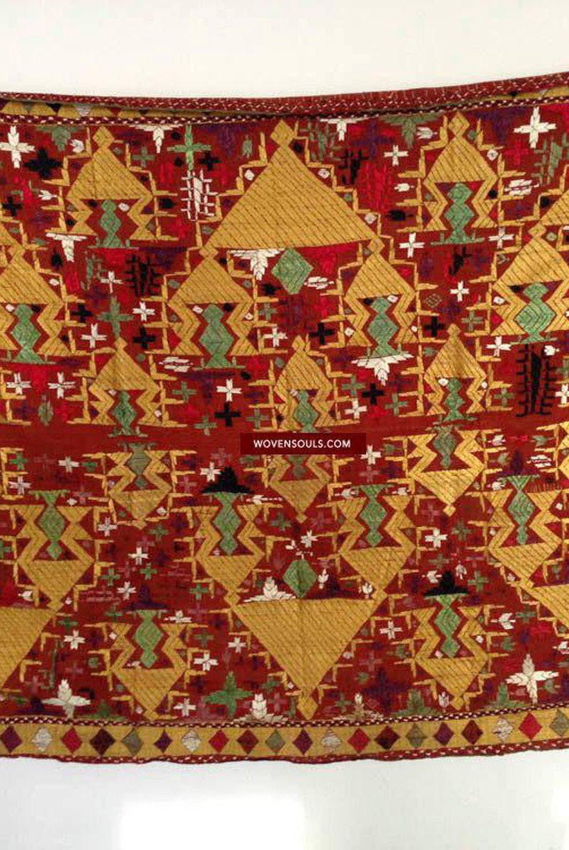 677 SOLD Sarpallu Phulkari Bagh Wedding Shawl from Punjab-WOVENSOULS-Antique-Vintage-Textiles-Art-Decor