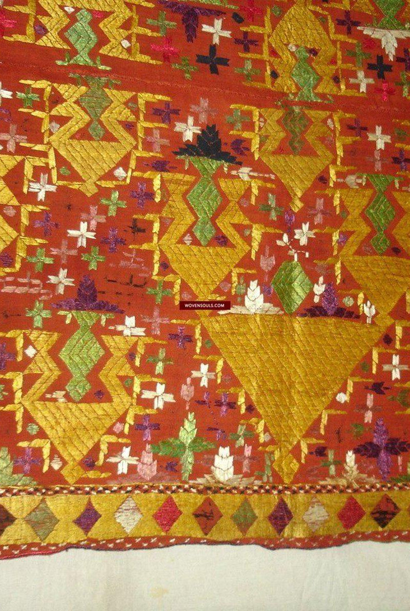 677 SOLD Sarpallu Phulkari Bagh Wedding Shawl from Punjab-WOVENSOULS-Antique-Vintage-Textiles-Art-Decor