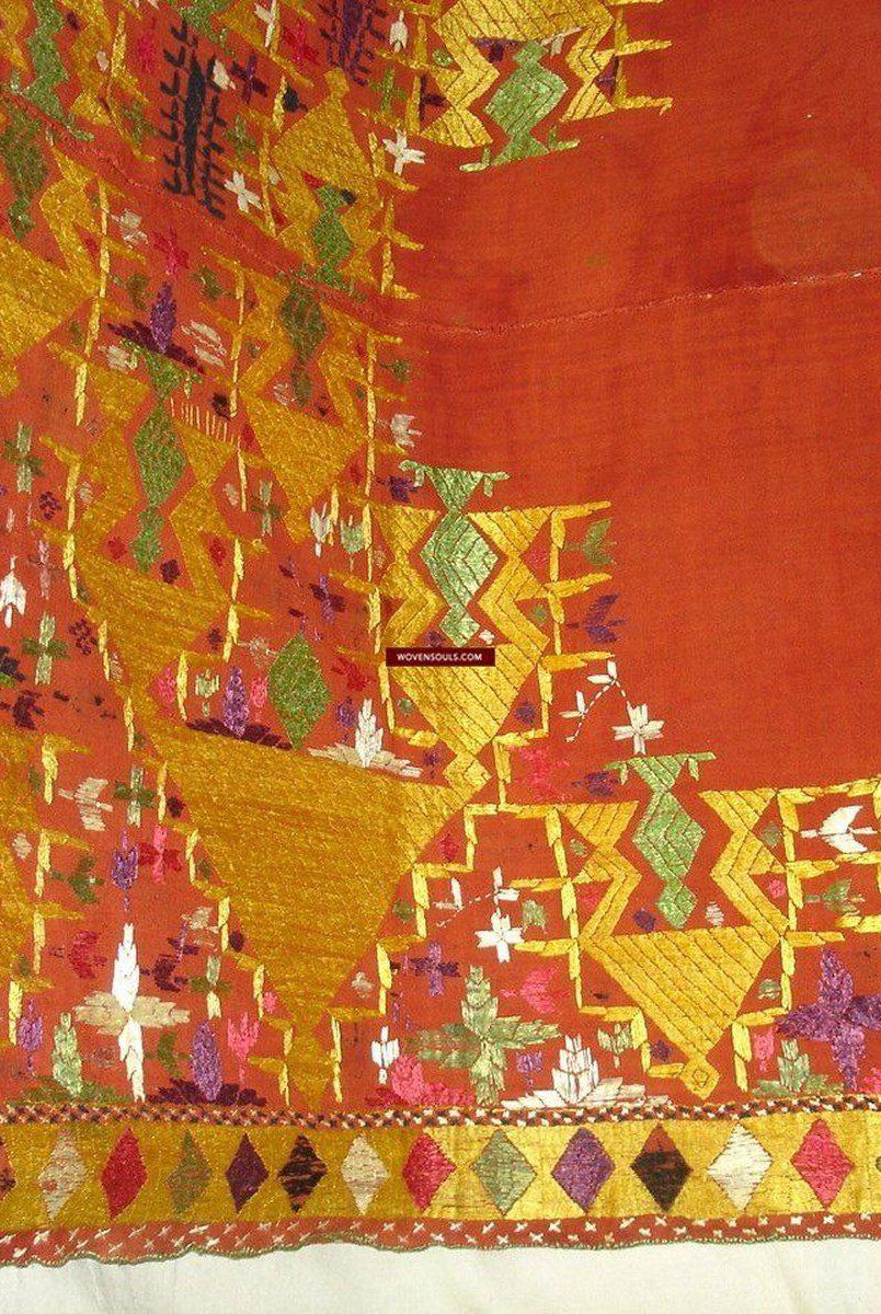 677 SOLD Sarpallu Phulkari Bagh Wedding Shawl from Punjab-WOVENSOULS-Antique-Vintage-Textiles-Art-Decor