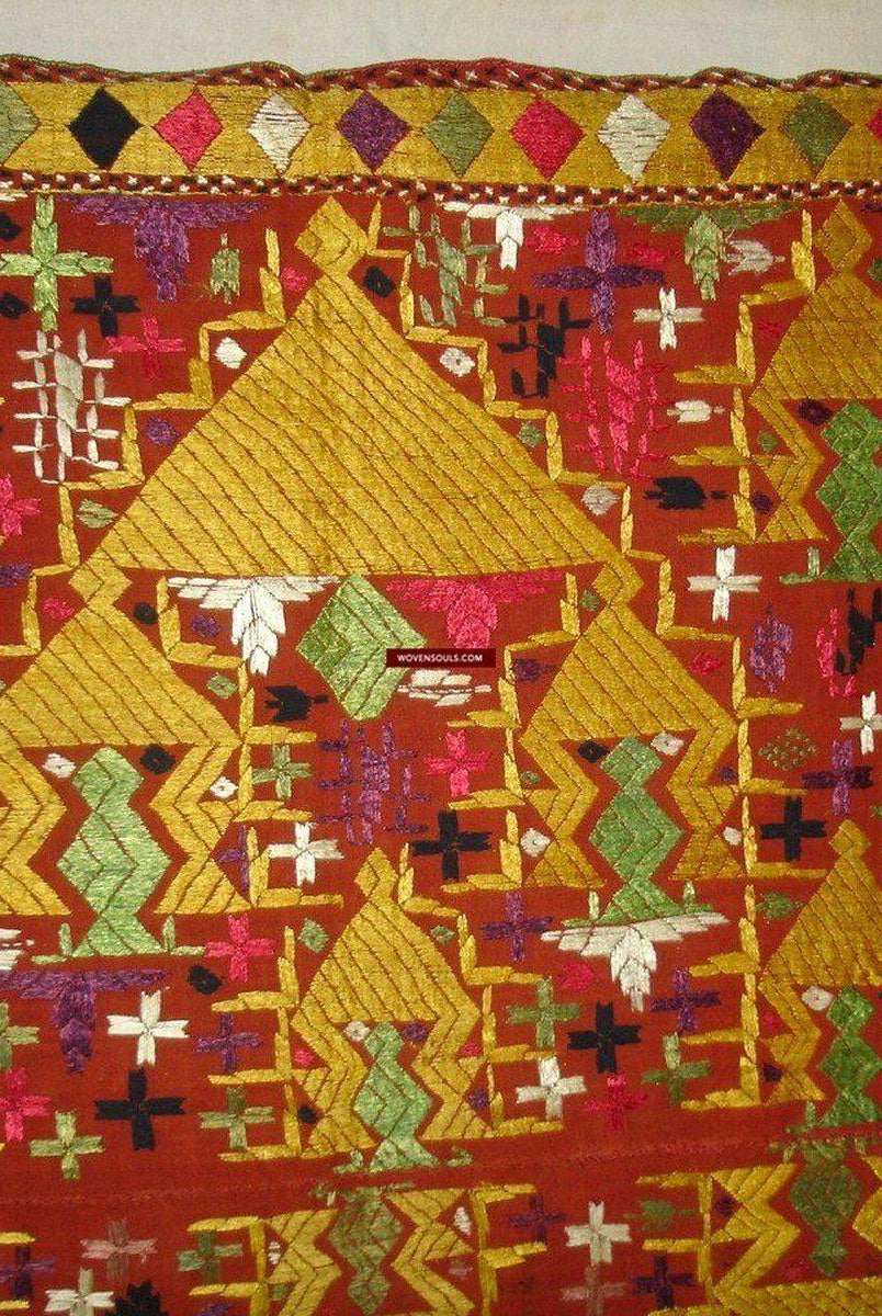 677 SOLD Sarpallu Phulkari Bagh Wedding Shawl from Punjab-WOVENSOULS-Antique-Vintage-Textiles-Art-Decor