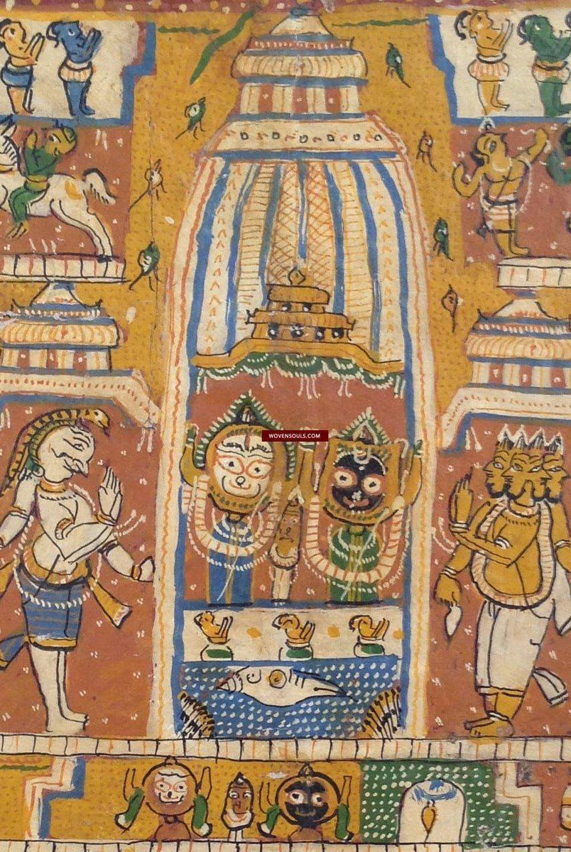 679 Vieille peinture de Pattachitra Odisha Jagannath-WOVENSOULS-Antique-Vintage-Textiles-Art-Décor