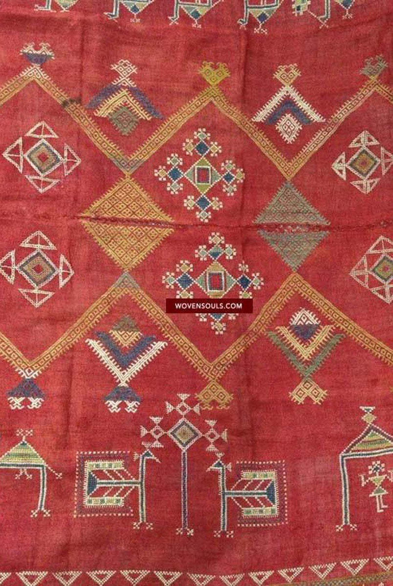 683 Indian Textile - Shekhawati Bishnoi Shawl Textile Art Embroidery Rajasthan-WOVENSOULS-Antique-Vintage-Textiles-Art-Decor