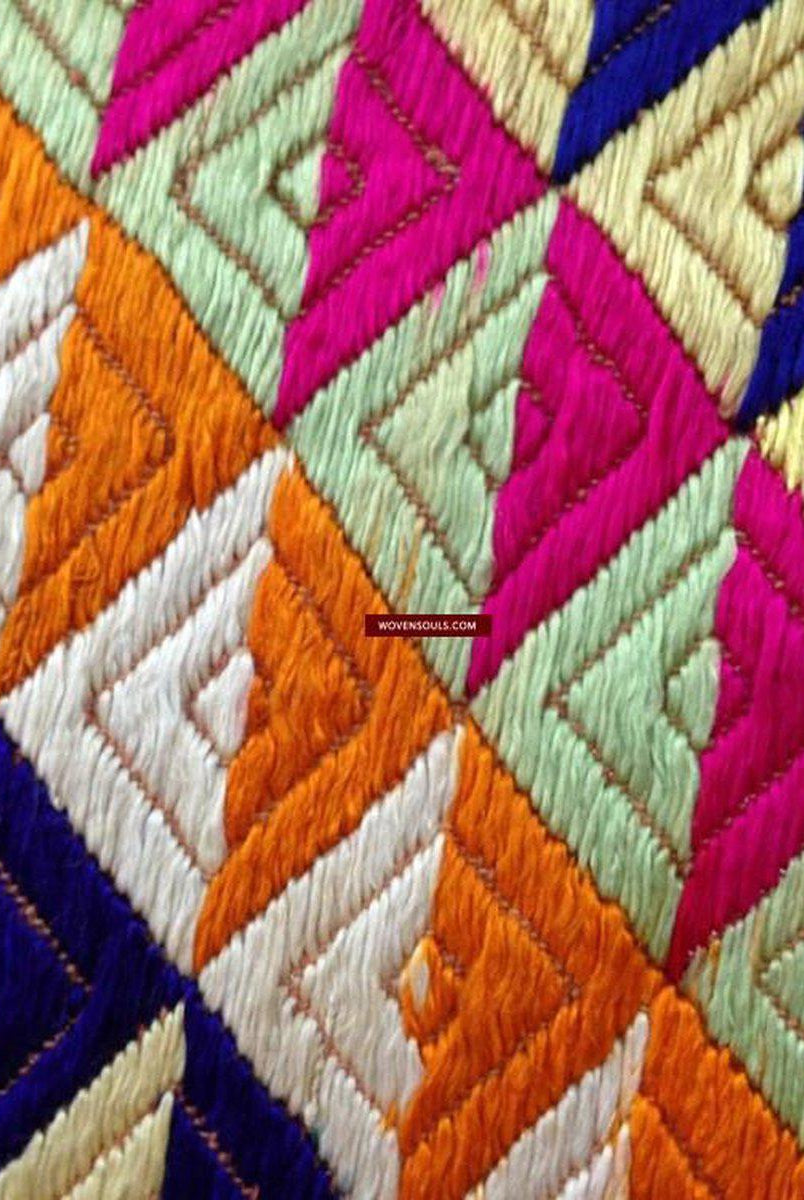 685 SOLD Satranga Bagh Phulkari TExtile Embroidery Punjab Seven colors - Rare-WOVENSOULS-Antique-Vintage-Textiles-Art-Decor