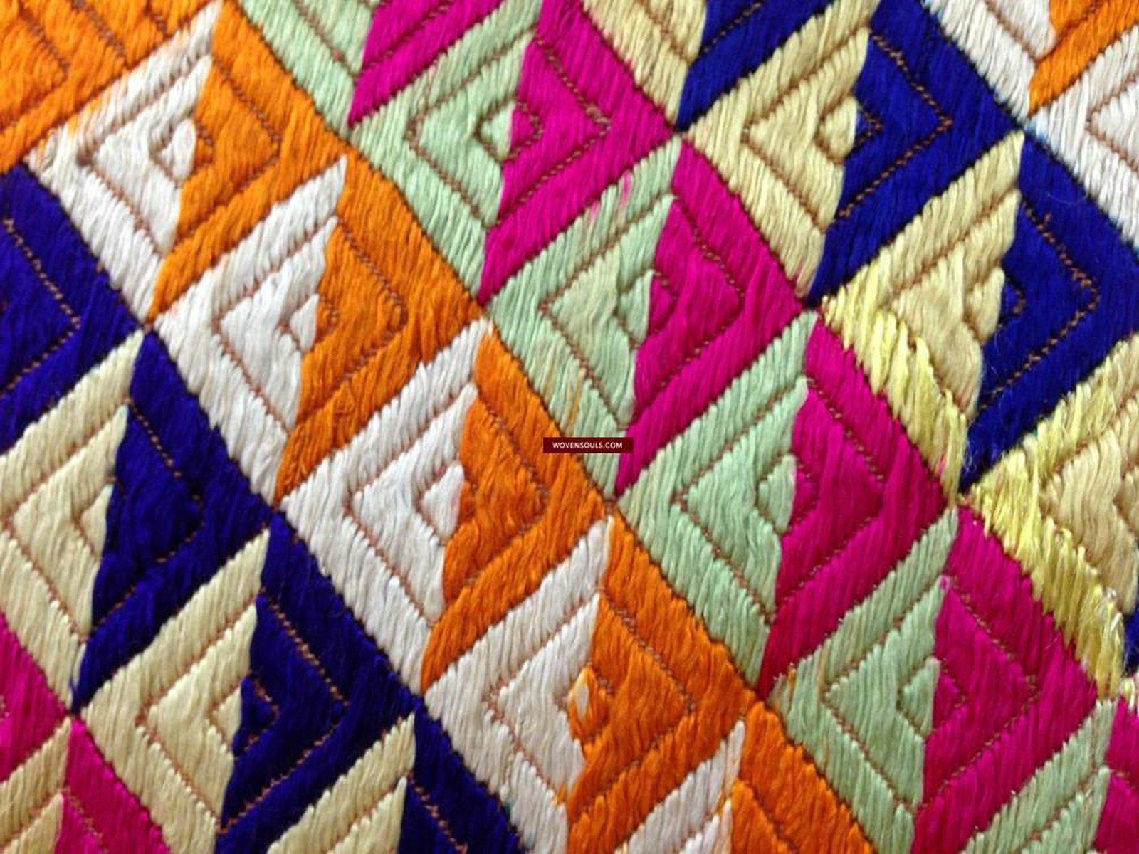 685 SOLD Satranga Bagh Phulkari TExtile Embroidery Punjab Seven colors - Rare-WOVENSOULS-Antique-Vintage-Textiles-Art-Decor