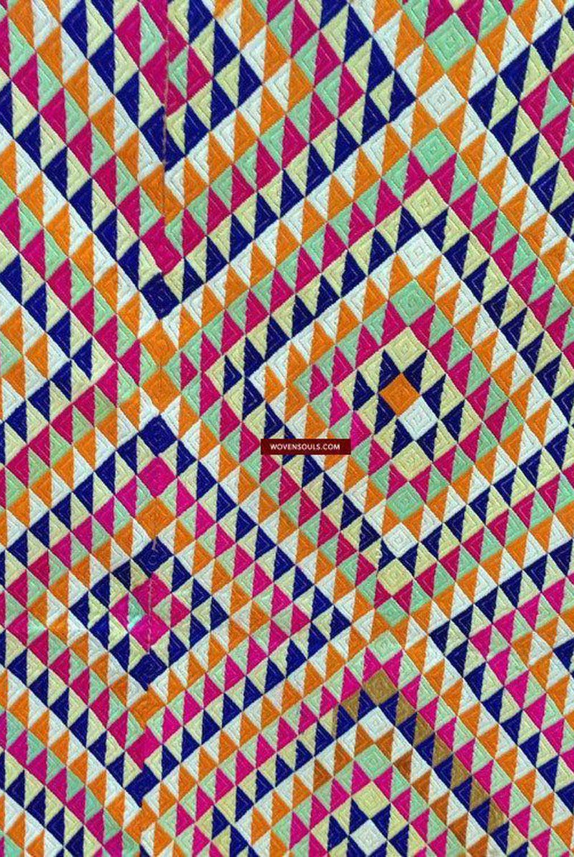 685 SOLD Satranga Bagh Phulkari TExtile Embroidery Punjab Seven colors - Rare-WOVENSOULS-Antique-Vintage-Textiles-Art-Decor