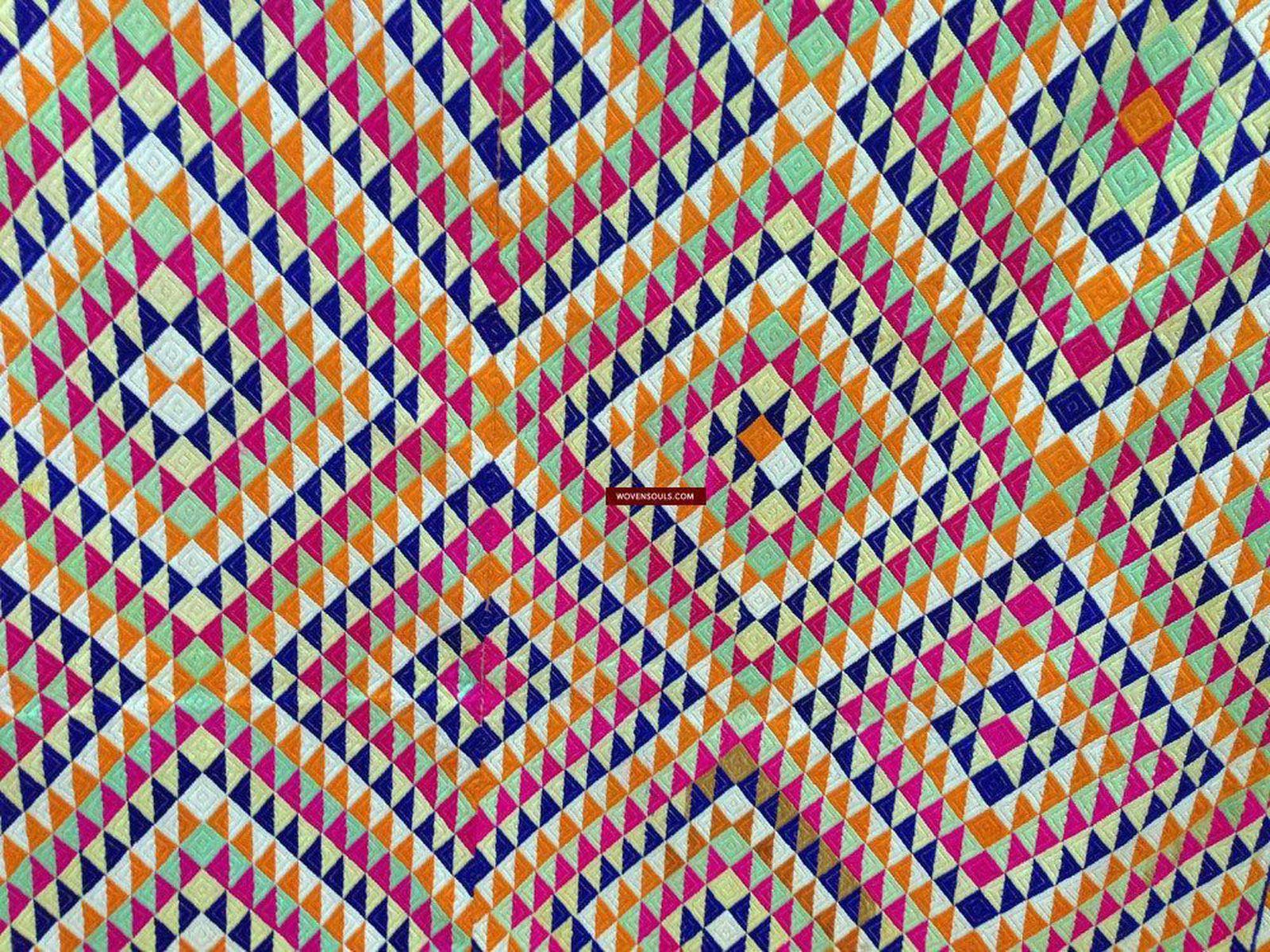 685 SOLD Satranga Bagh Phulkari TExtile Embroidery Punjab Seven colors - Rare-WOVENSOULS-Antique-Vintage-Textiles-Art-Decor