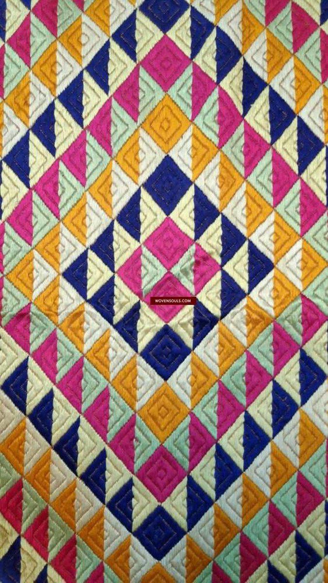 685 SOLD Satranga Bagh Phulkari TExtile Embroidery Punjab Seven colors - Rare-WOVENSOULS-Antique-Vintage-Textiles-Art-Decor