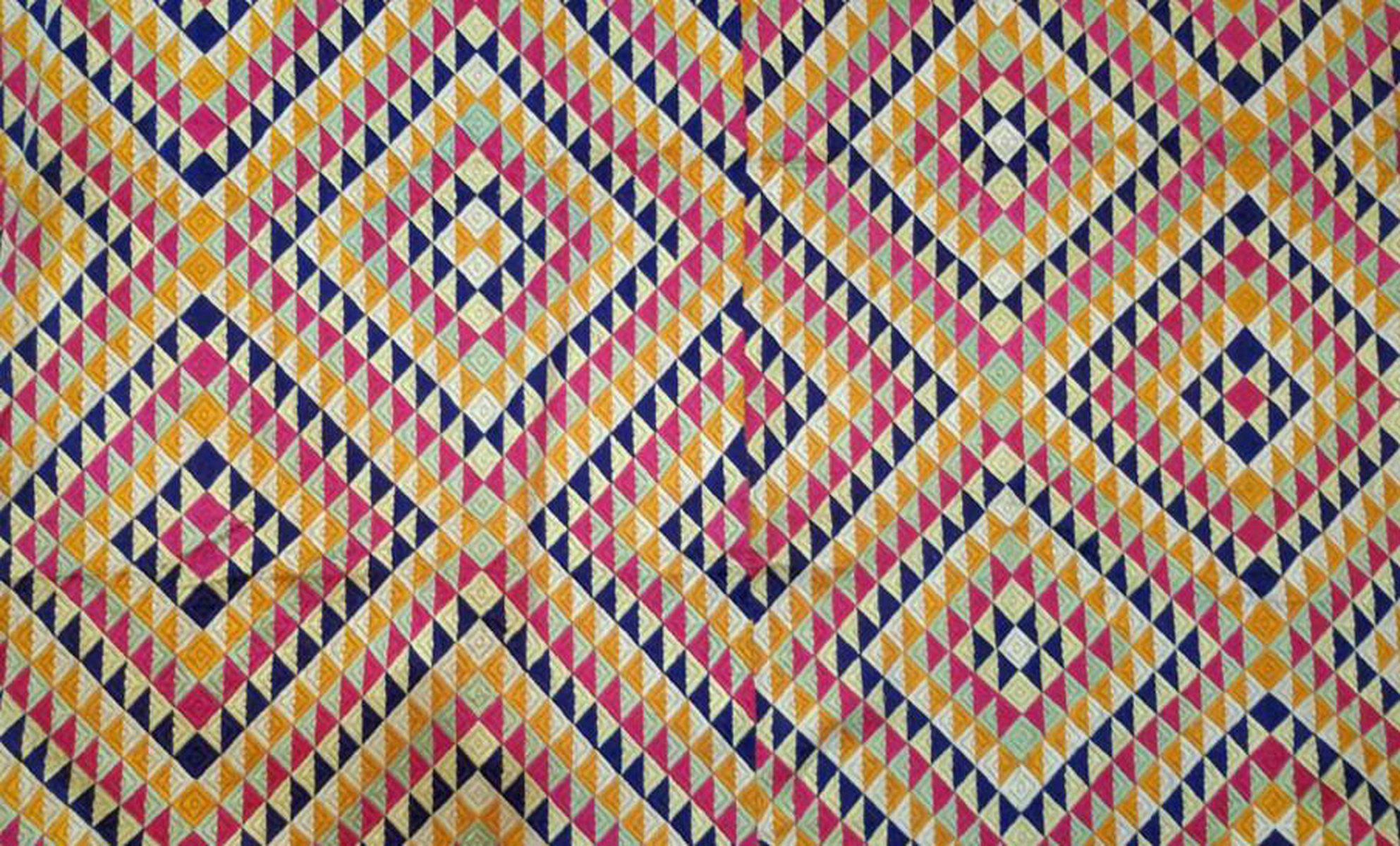 685 SOLD Satranga Bagh Phulkari TExtile Embroidery Punjab Seven colors - Rare-WOVENSOULS-Antique-Vintage-Textiles-Art-Decor
