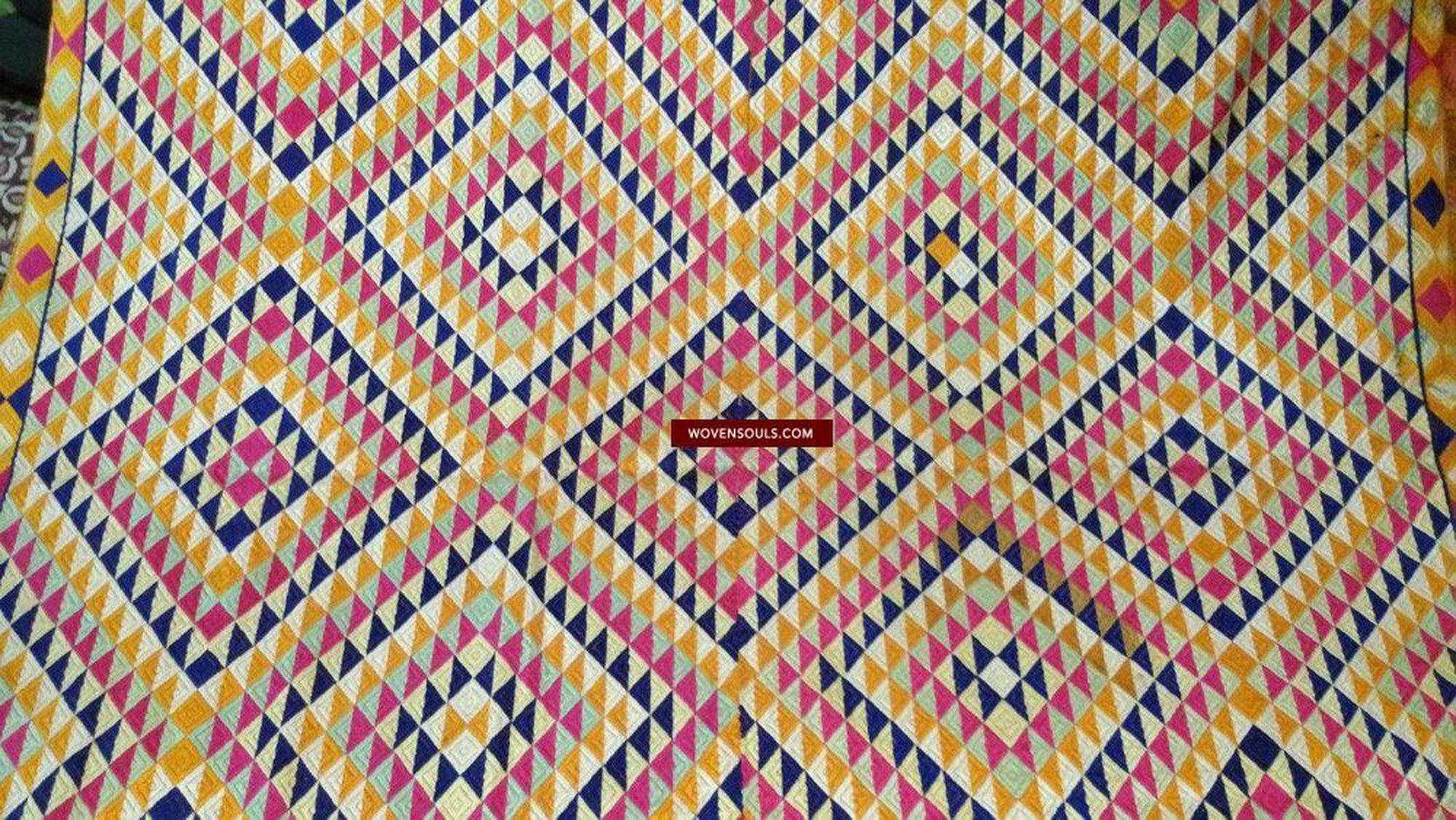 685 SOLD Satranga Bagh Phulkari TExtile Embroidery Punjab Seven colors - Rare-WOVENSOULS-Antique-Vintage-Textiles-Art-Decor