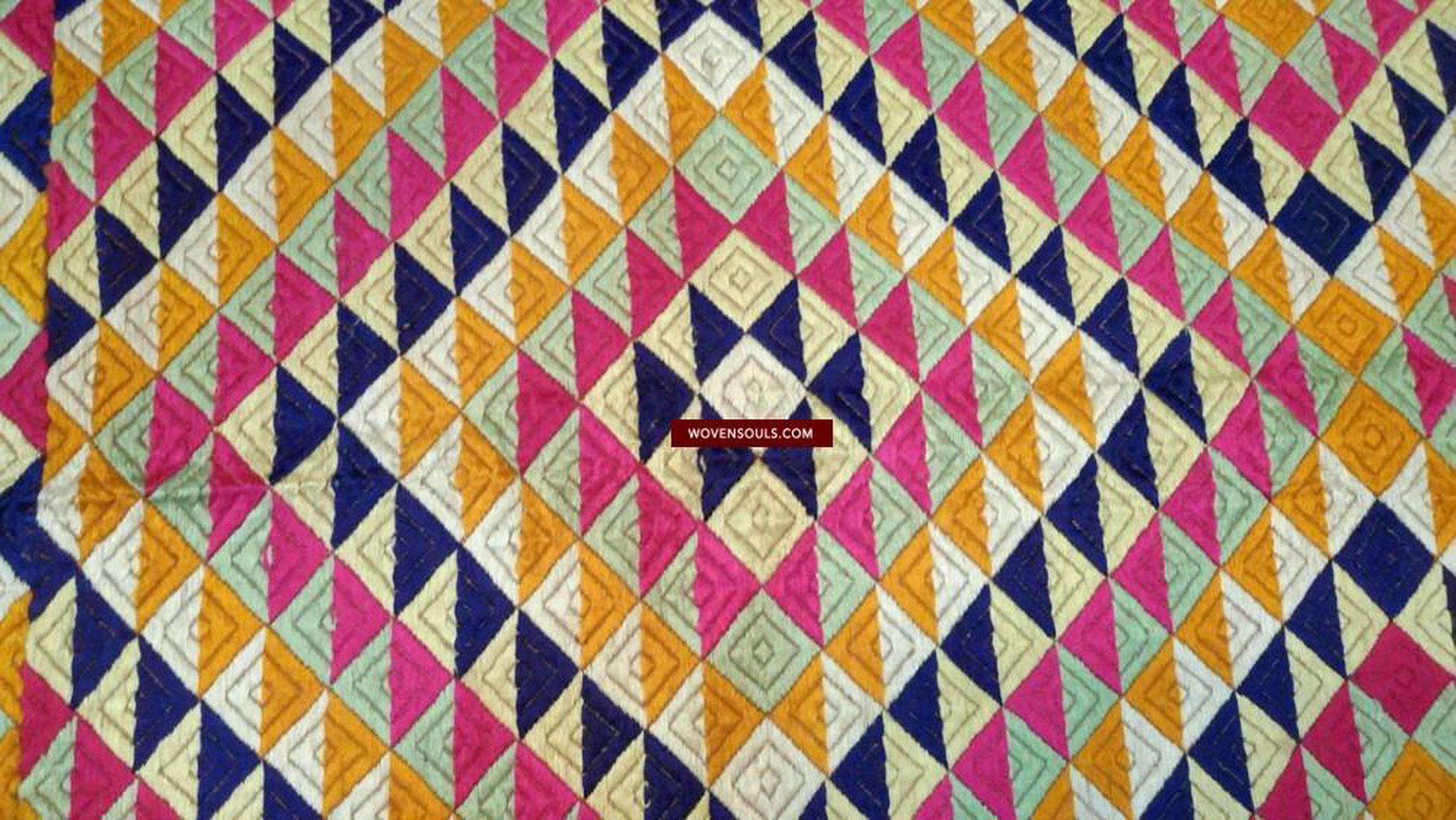 685 SOLD Satranga Bagh Phulkari TExtile Embroidery Punjab Seven colors - Rare-WOVENSOULS-Antique-Vintage-Textiles-Art-Decor