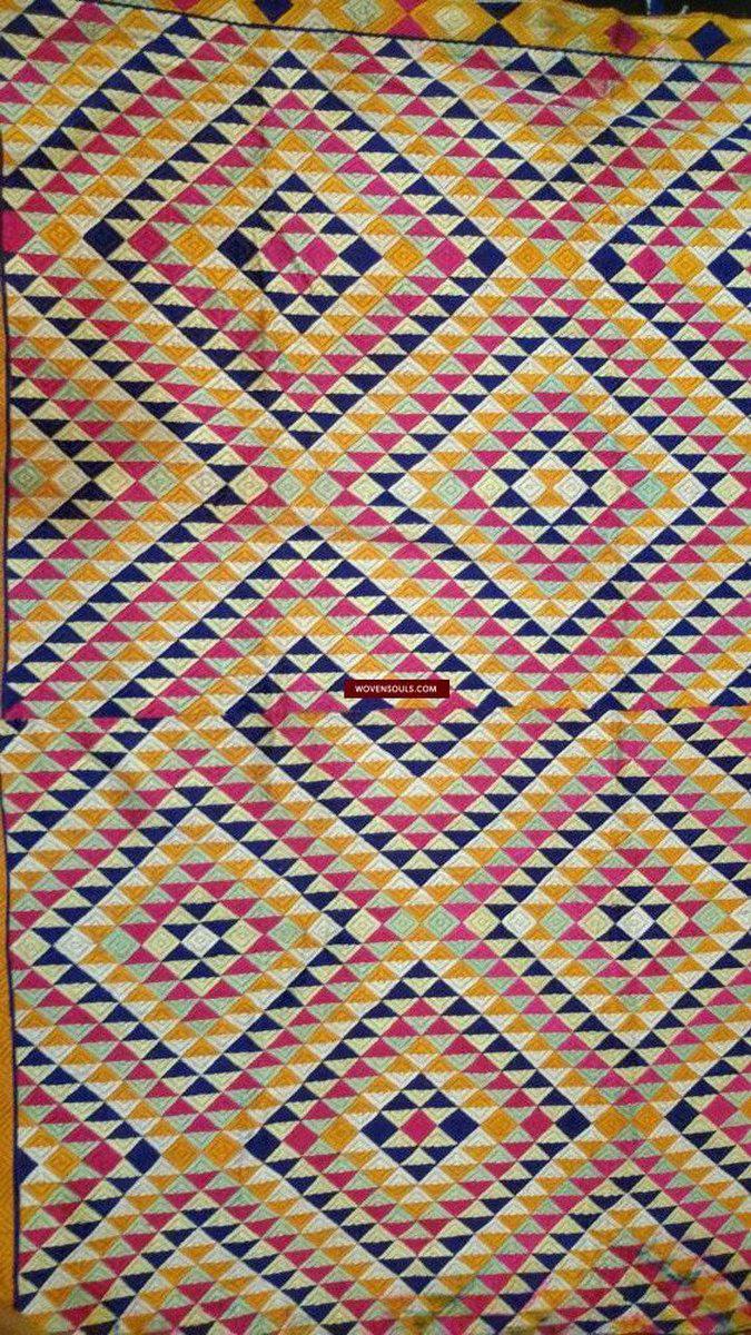 685 SOLD Satranga Bagh Phulkari TExtile Embroidery Punjab Seven colors - Rare-WOVENSOULS-Antique-Vintage-Textiles-Art-Decor