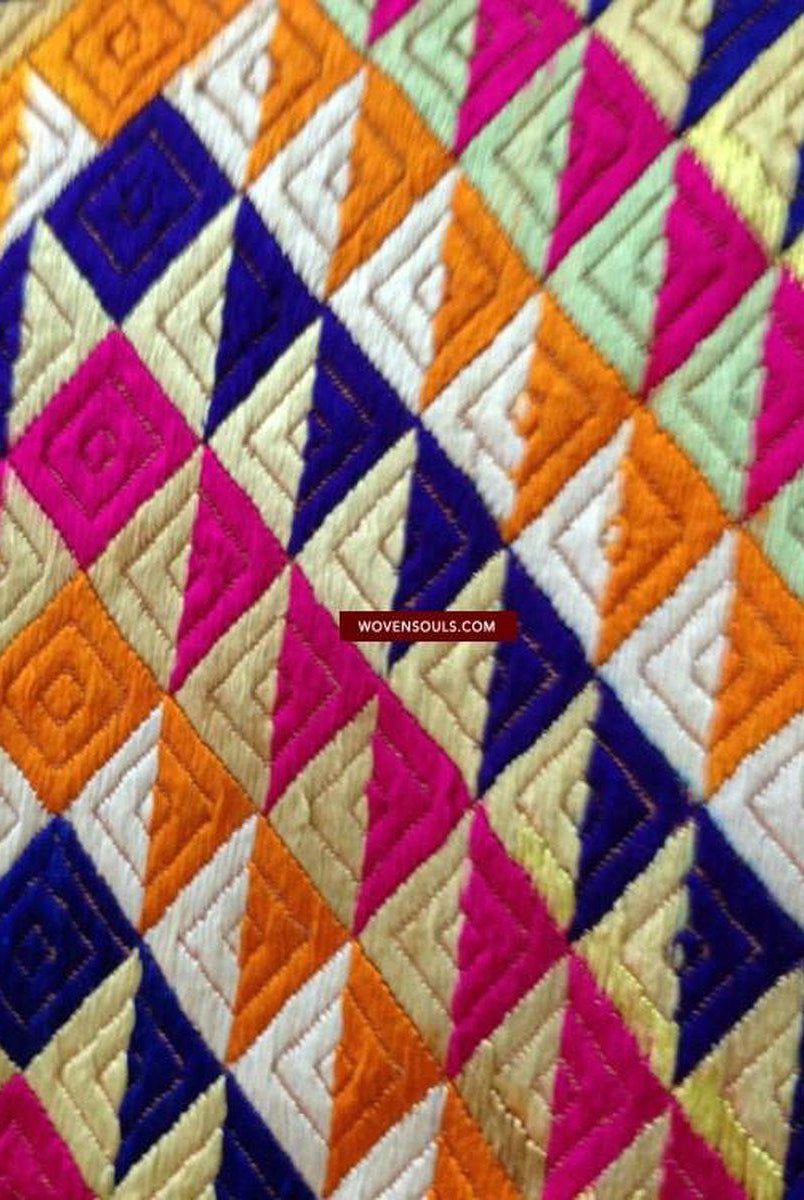685 SOLD Satranga Bagh Phulkari TExtile Embroidery Punjab Seven colors - Rare-WOVENSOULS-Antique-Vintage-Textiles-Art-Decor