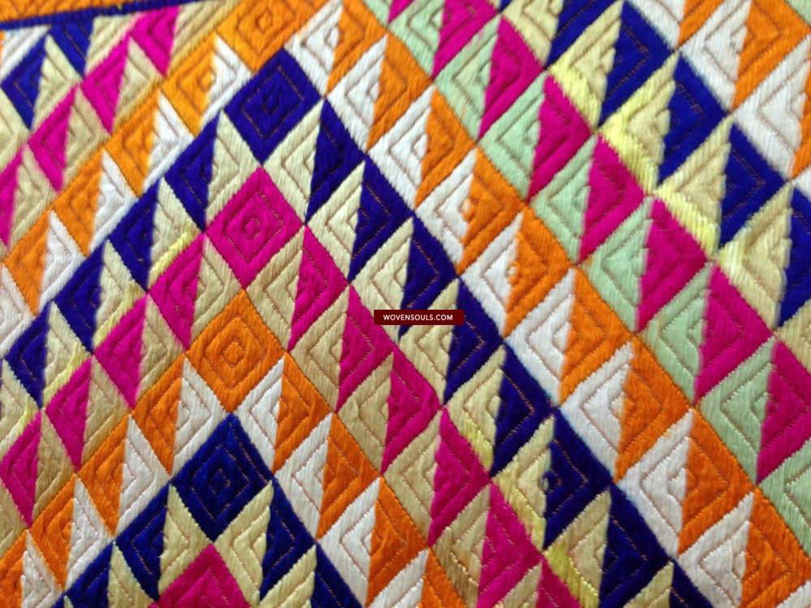 685 SOLD Satranga Bagh Phulkari TExtile Embroidery Punjab Seven colors - Rare-WOVENSOULS-Antique-Vintage-Textiles-Art-Decor