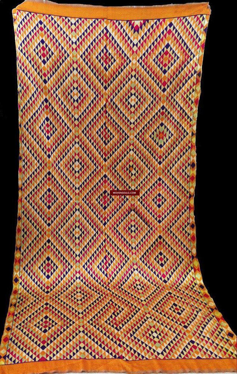 685 SOLD Satranga Bagh Phulkari TExtile Embroidery Punjab Seven colors - Rare-WOVENSOULS-Antique-Vintage-Textiles-Art-Decor