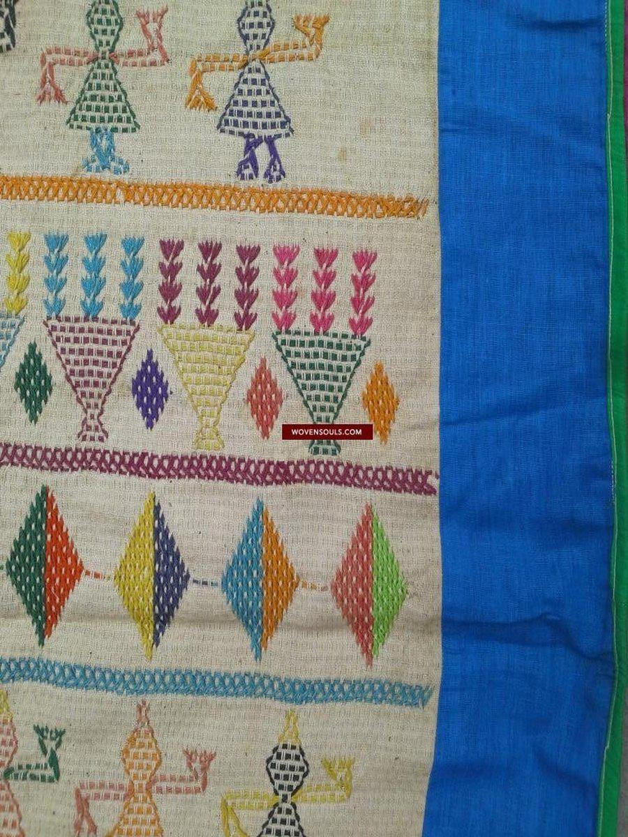710 Vintage Dharaniyo Dhaniyo Embroidered Textile Superb Rustic Motifs WOVENSOULS Antique Textiles & Art Gallery