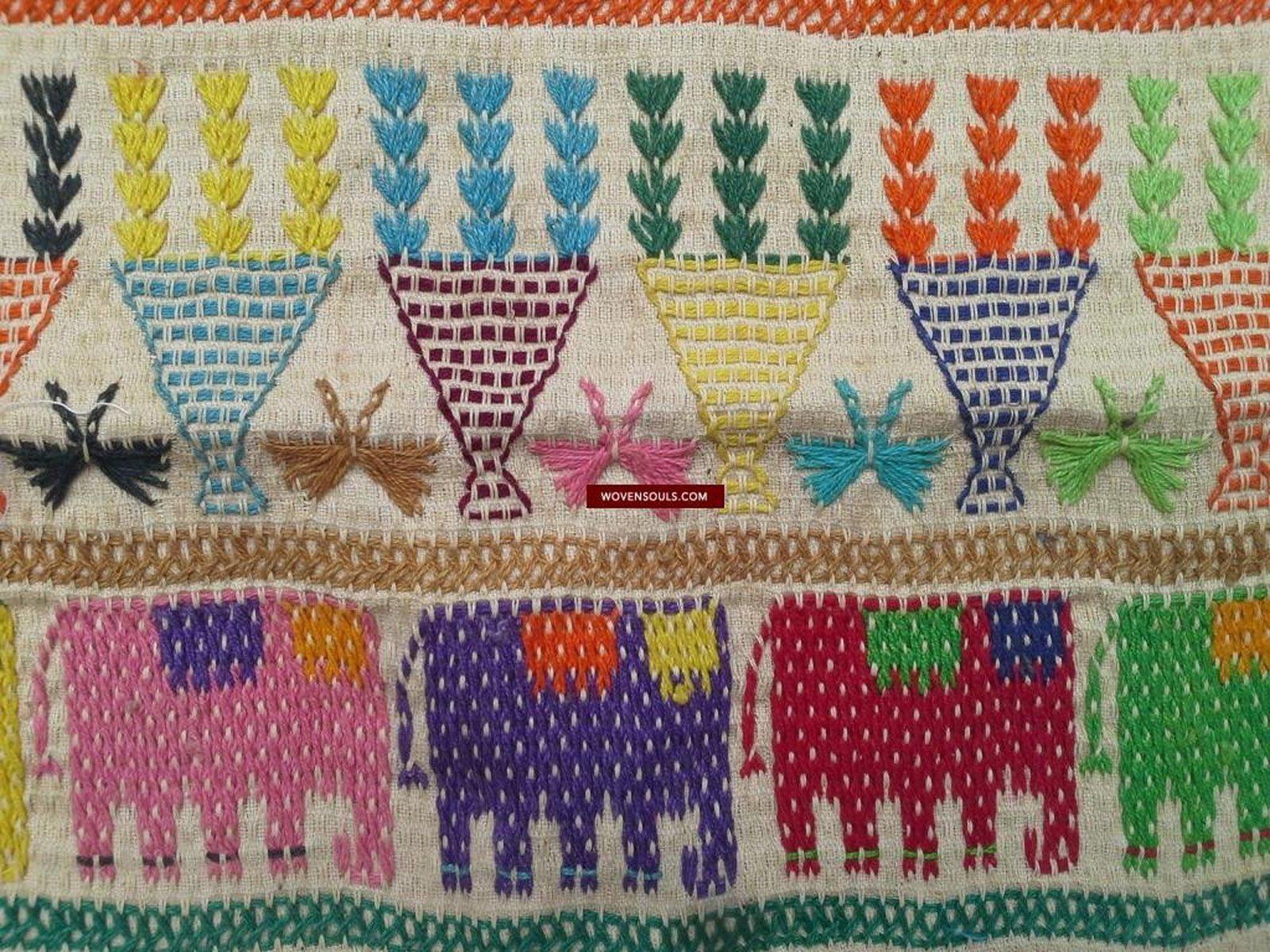 710 Vintage Dharaniyo Dhaniyo Embroidered Textile Superb Rustic Motifs WOVENSOULS Antique Textiles & Art Gallery