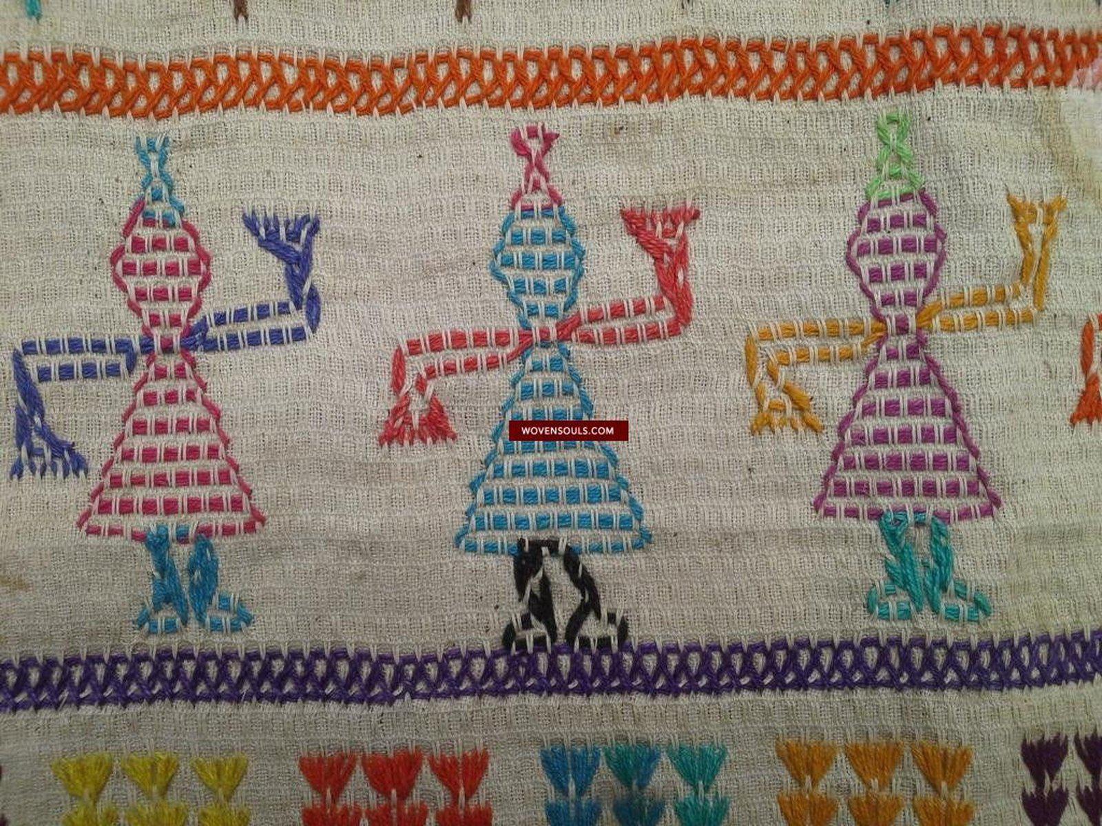 710 Vintage Dharaniyo Dhaniyo Embroidered Textile Superb Rustic Motifs WOVENSOULS Antique Textiles & Art Gallery