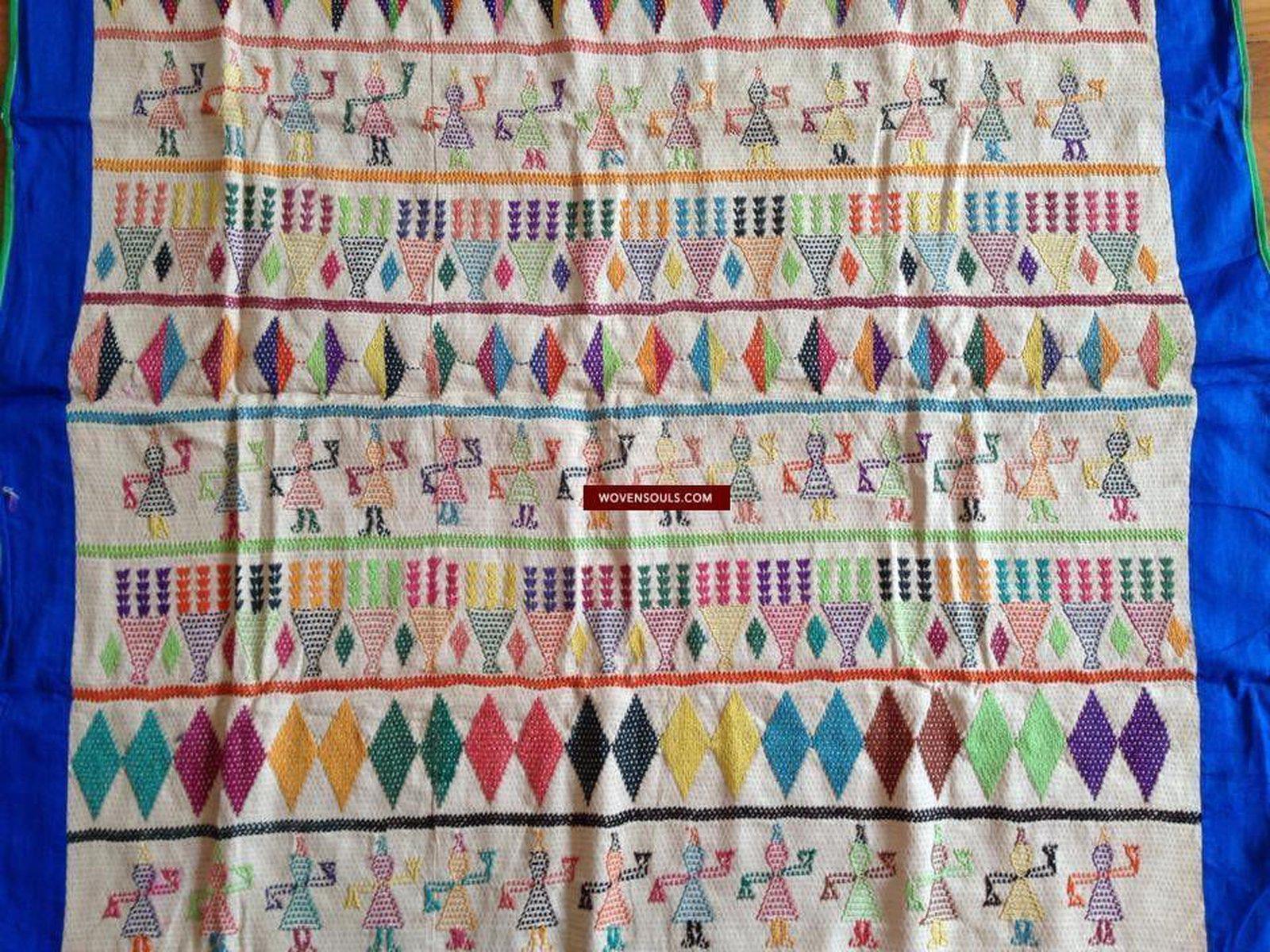 710 Vintage Dharaniyo Dhaniyo Embroidered Textile Superb Rustic Motifs WOVENSOULS Antique Textiles & Art Gallery