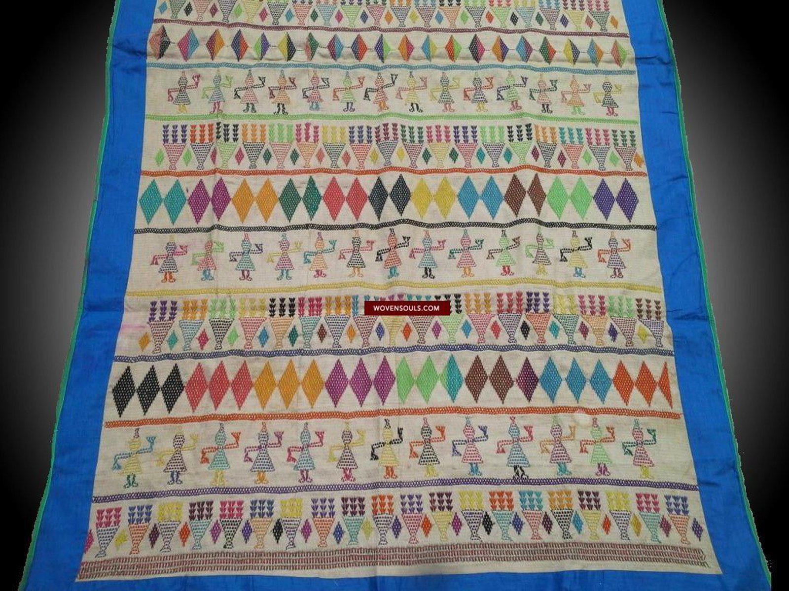 710 Vintage Dharaniyo Dhaniyo Embroidered Textile Superb Rustic Motifs WOVENSOULS Antique Textiles & Art Gallery