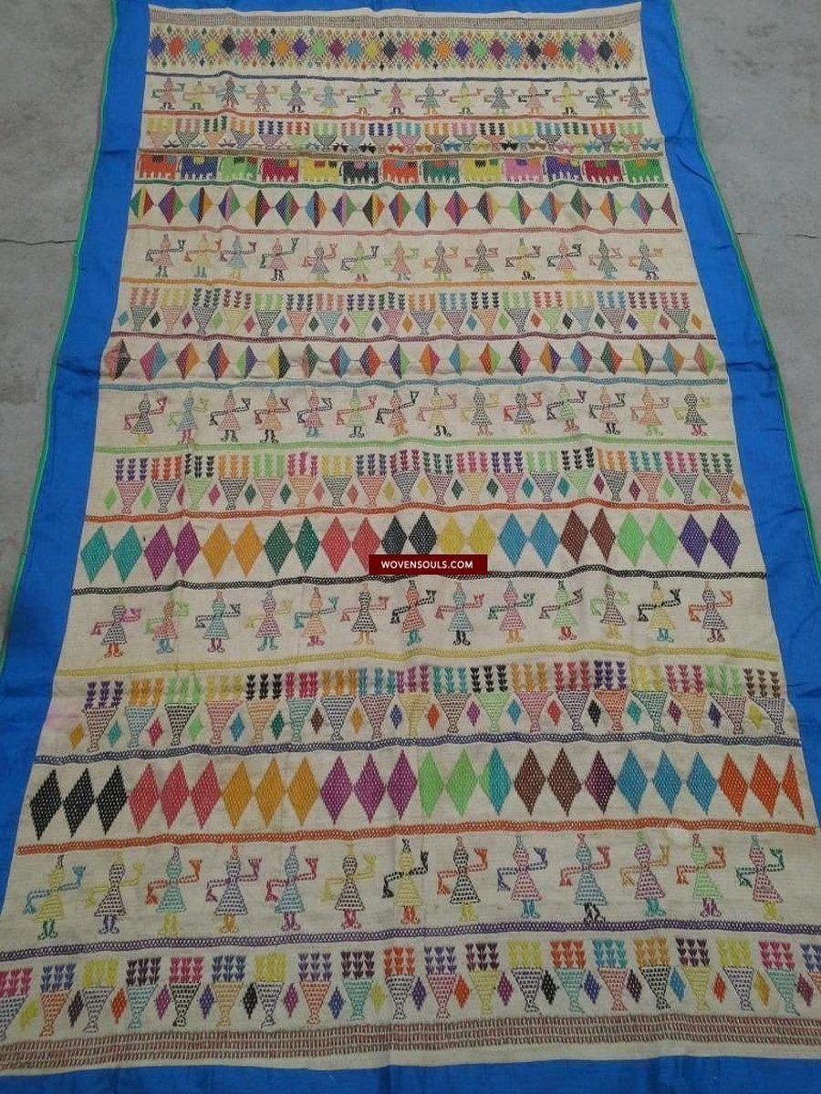 710 Vintage Dharaniyo Dhaniyo Embroidered Textile Superb Rustic Motifs WOVENSOULS Antique Textiles & Art Gallery