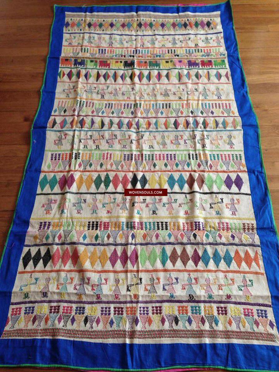 710 Vintage Dharaniyo Dhaniyo Embroidered Textile Superb Rustic Motifs WOVENSOULS Antique Textiles & Art Gallery