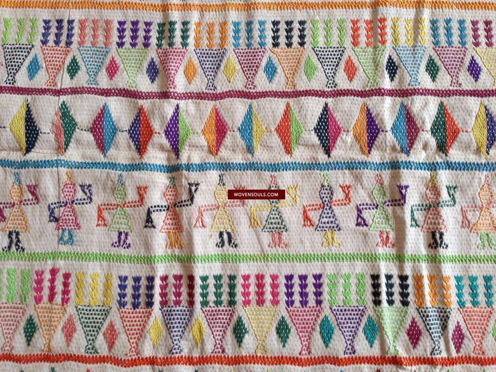 710 Vintage Dharaniyo Dhaniyo Embroidered Textile Superb Rustic Motifs WOVENSOULS Antique Textiles & Art Gallery