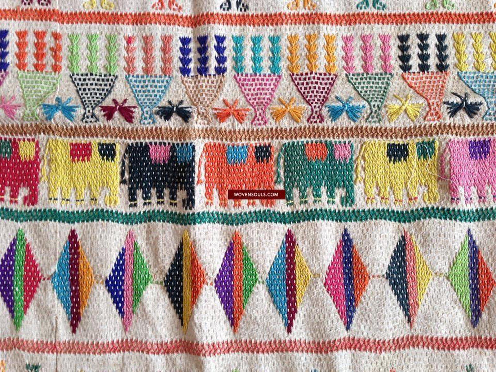 710 Vintage Dharaniyo Dhaniyo Embroidered Textile Superb Rustic Motifs WOVENSOULS Antique Textiles & Art Gallery