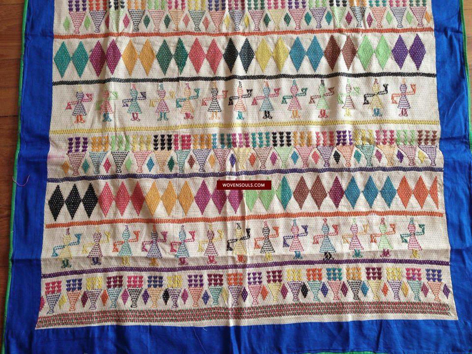 710 Vintage Dharaniyo Dhaniyo Embroidered Textile Superb Rustic Motifs WOVENSOULS Antique Textiles & Art Gallery