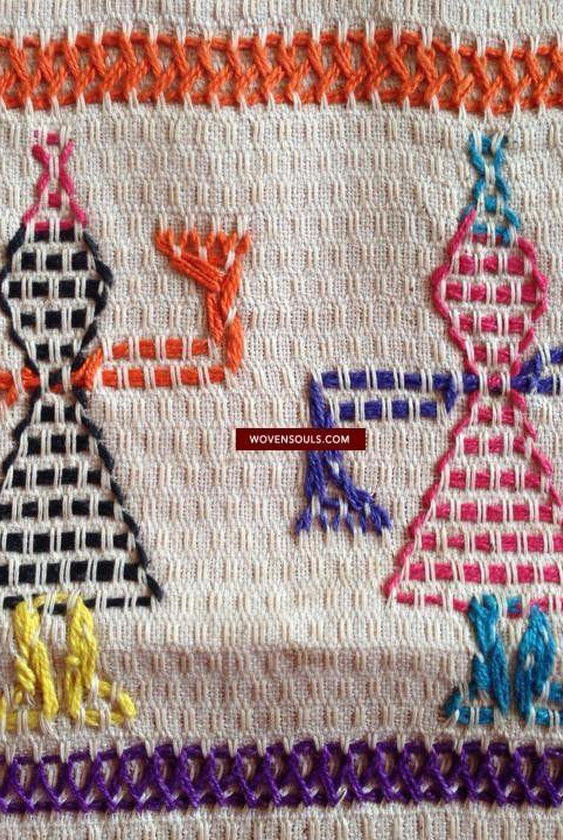 710 Vintage Dharaniyo Dhaniyo Embroidered Textile Superb Rustic Motifs WOVENSOULS Antique Textiles & Art Gallery