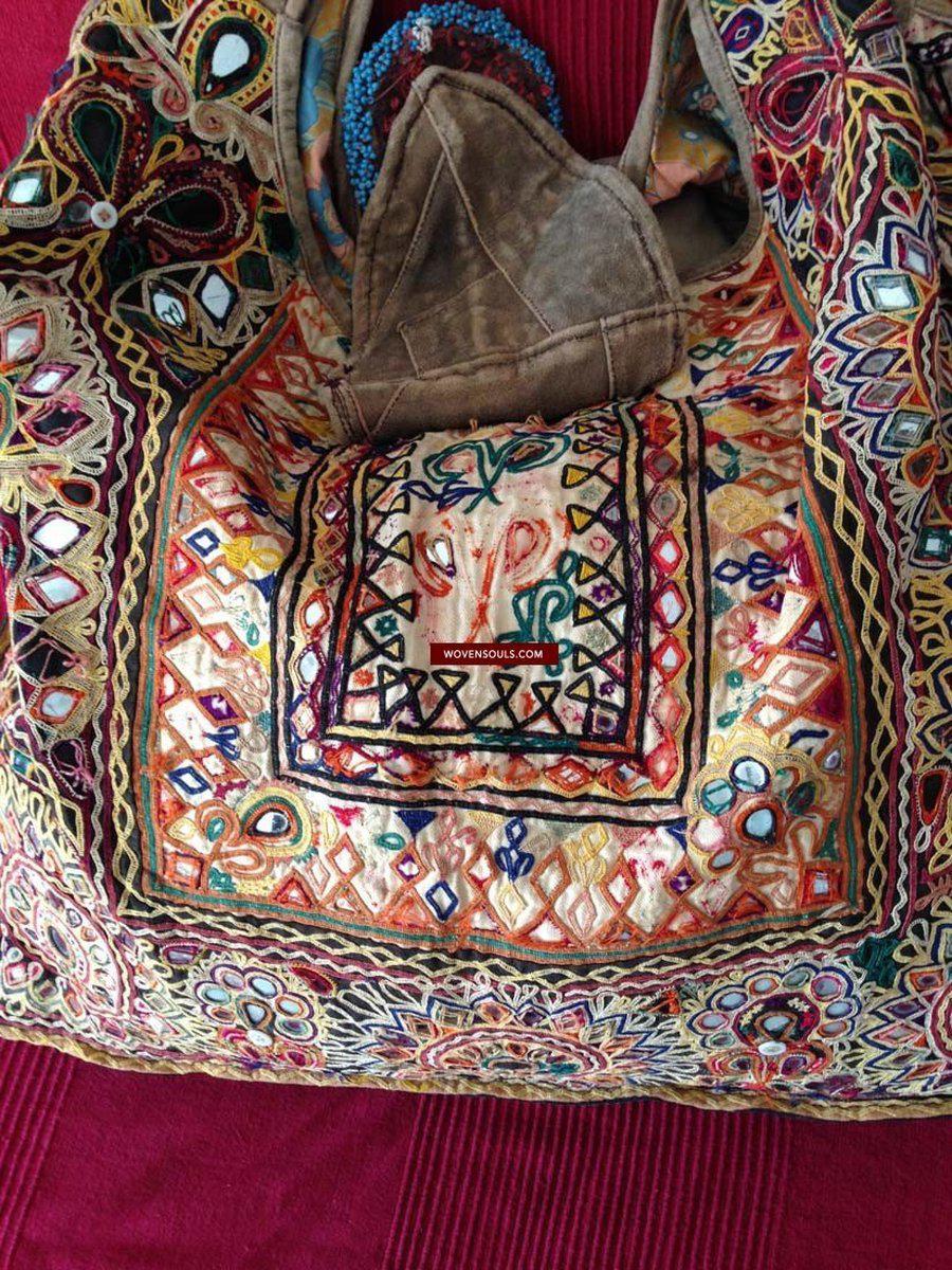 713 SOLD Huge Vintage Embroidered Bag Rabari Tribal textile-WOVENSOULS-Antique-Vintage-Textiles-Art-Decor